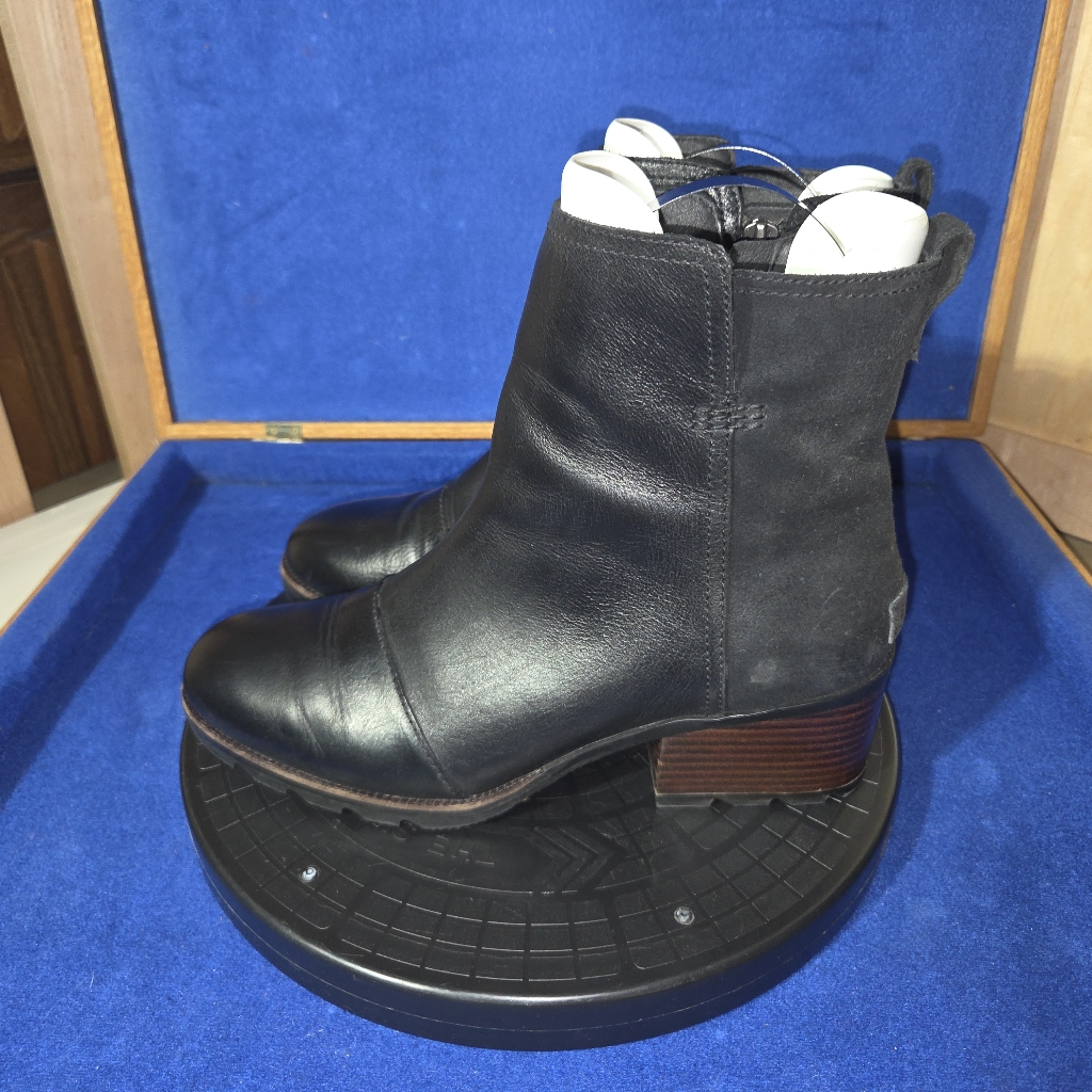 Women's Sorel Cate Waterproof Black Leather-Suede Ankle Boots, Sz. 11-Us, 42-Eu